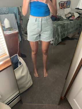 SHEIN Light Blue Frayed Hem Denim Shorts